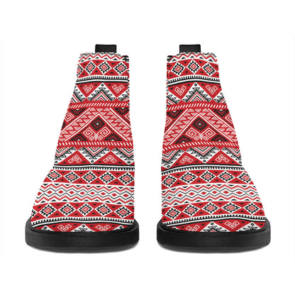 Red And White Native Tribal Print Flat Ankle Boots