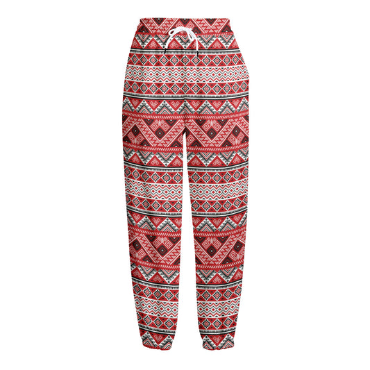 Red And White Native Tribal Print Fleece Lined Knit Pants