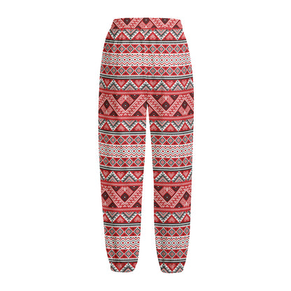 Red And White Native Tribal Print Fleece Lined Knit Pants