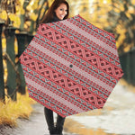 Red And White Native Tribal Print Foldable Umbrella