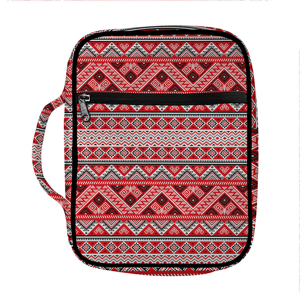 Red And White Native Tribal Print Front Pocket Bible Bag