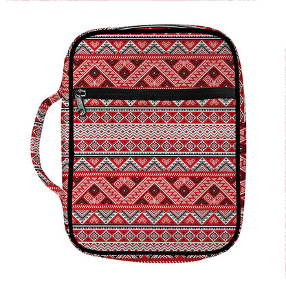 Red And White Native Tribal Print Front Pocket Bible Bag