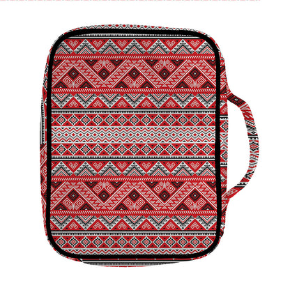 Red And White Native Tribal Print Front Pocket Bible Bag