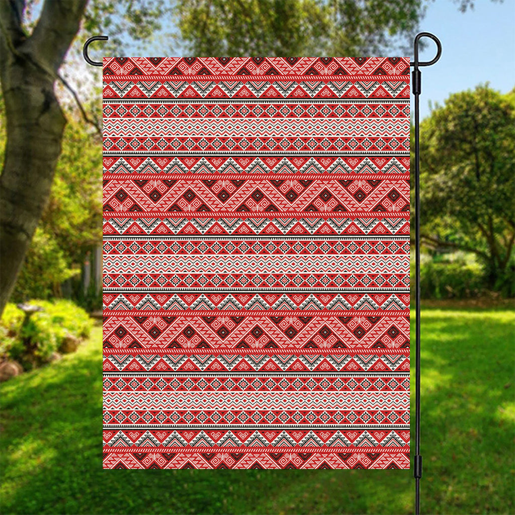 Red And White Native Tribal Print Garden Flag