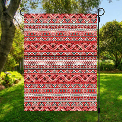 Red And White Native Tribal Print Garden Flag