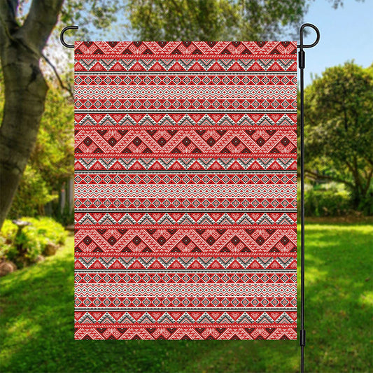 Red And White Native Tribal Print Garden Flag