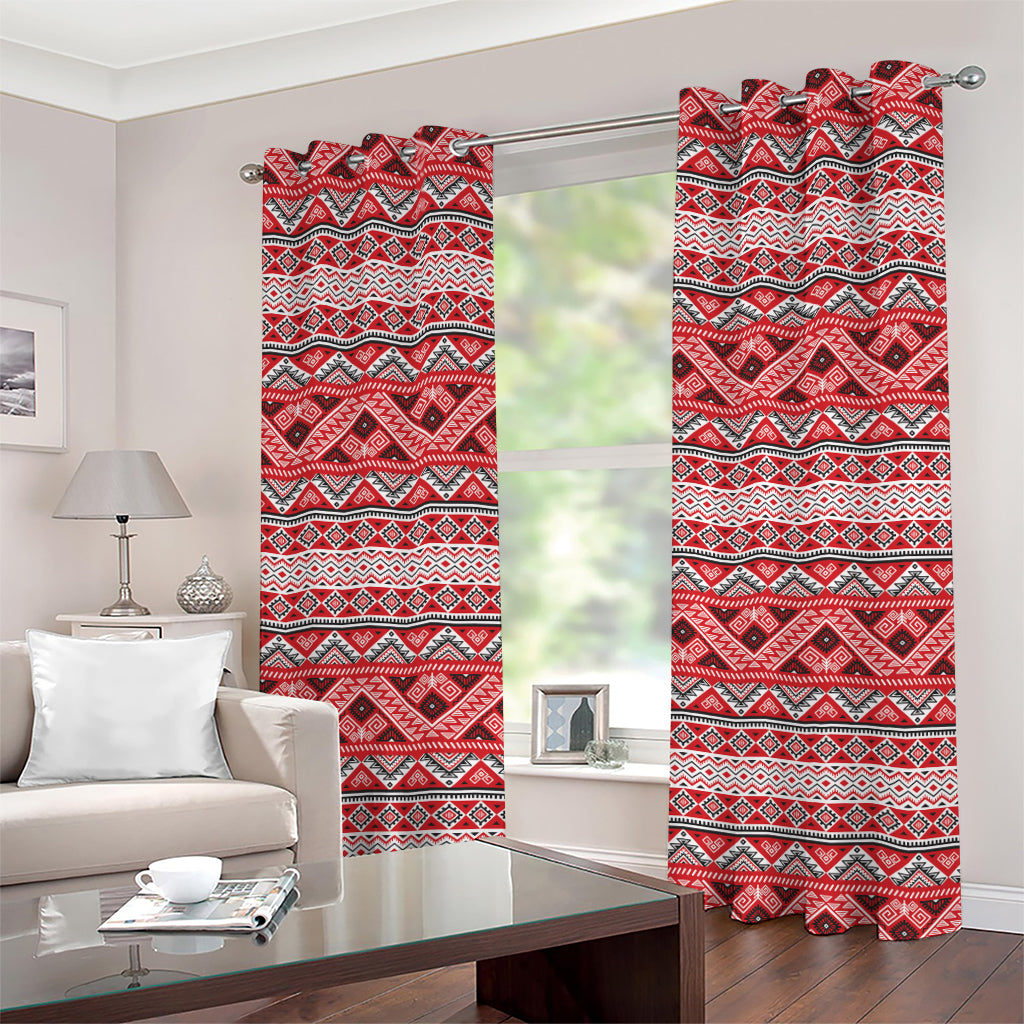 Red And White Native Tribal Print Grommet Curtains
