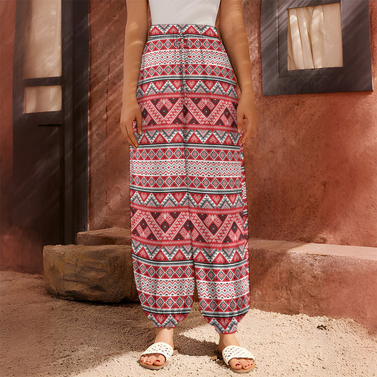 Red And White Native Tribal Print Harem Pants