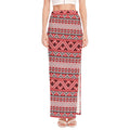 Red And White Native Tribal Print High Slit Maxi Skirt