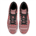 Red And White Native Tribal Print High Top Leather Sneakers