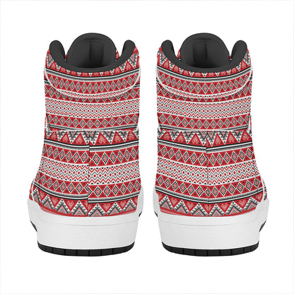 Red And White Native Tribal Print High Top Leather Sneakers