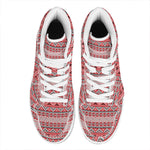Red And White Native Tribal Print High Top Leather Sneakers