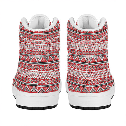Red And White Native Tribal Print High Top Leather Sneakers