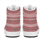Red And White Native Tribal Print High Top Leather Sneakers