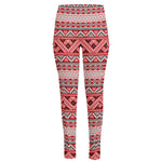Red And White Native Tribal Print High-Waisted Pocket Leggings