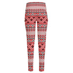 Red And White Native Tribal Print High-Waisted Pocket Leggings