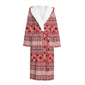 Red And White Native Tribal Print Hooded Bathrobe