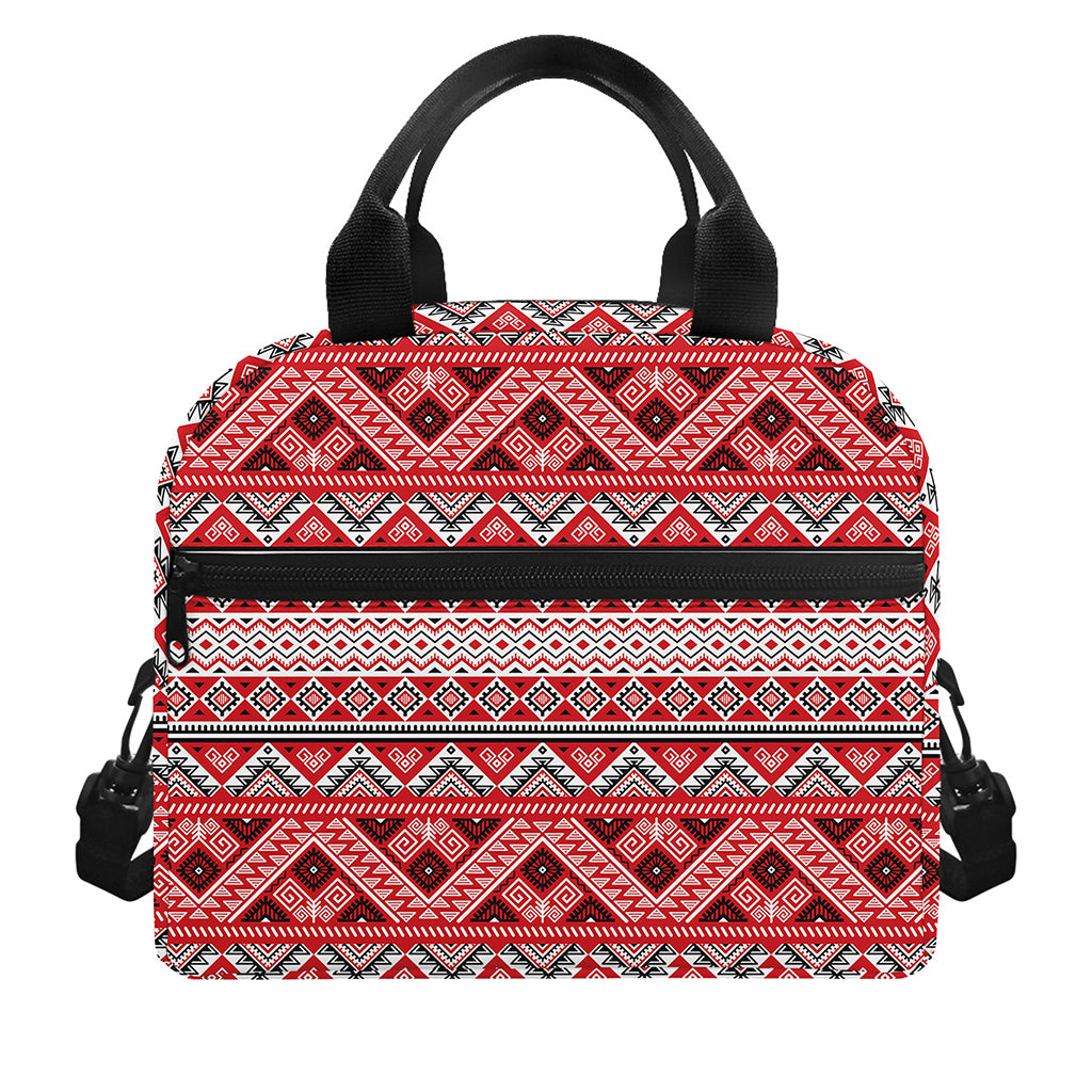 Red And White Native Tribal Print Insulated Lunch Bag