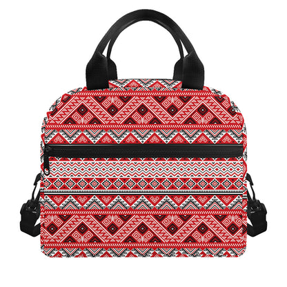 Red And White Native Tribal Print Insulated Lunch Bag