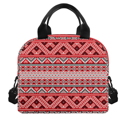 Red And White Native Tribal Print Insulated Lunch Bag