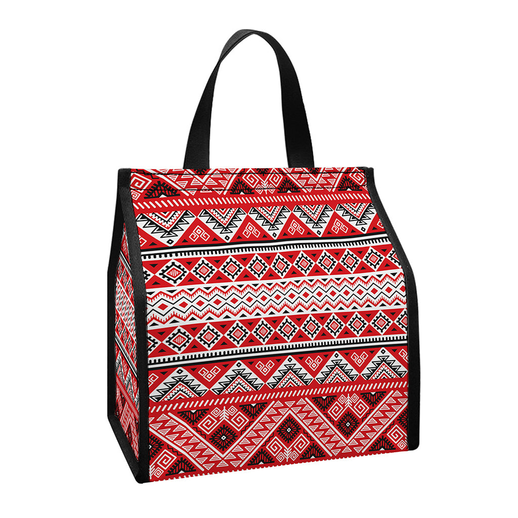 Red And White Native Tribal Print Insulated Lunch Tote