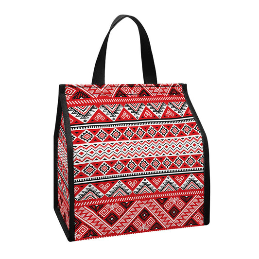 Red And White Native Tribal Print Insulated Lunch Tote