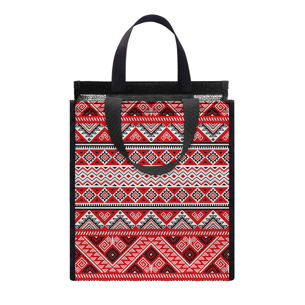 Red And White Native Tribal Print Insulated Lunch Tote