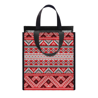 Red And White Native Tribal Print Insulated Lunch Tote