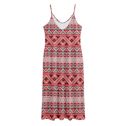 Red And White Native Tribal Print Jersey Midi Cami Dress