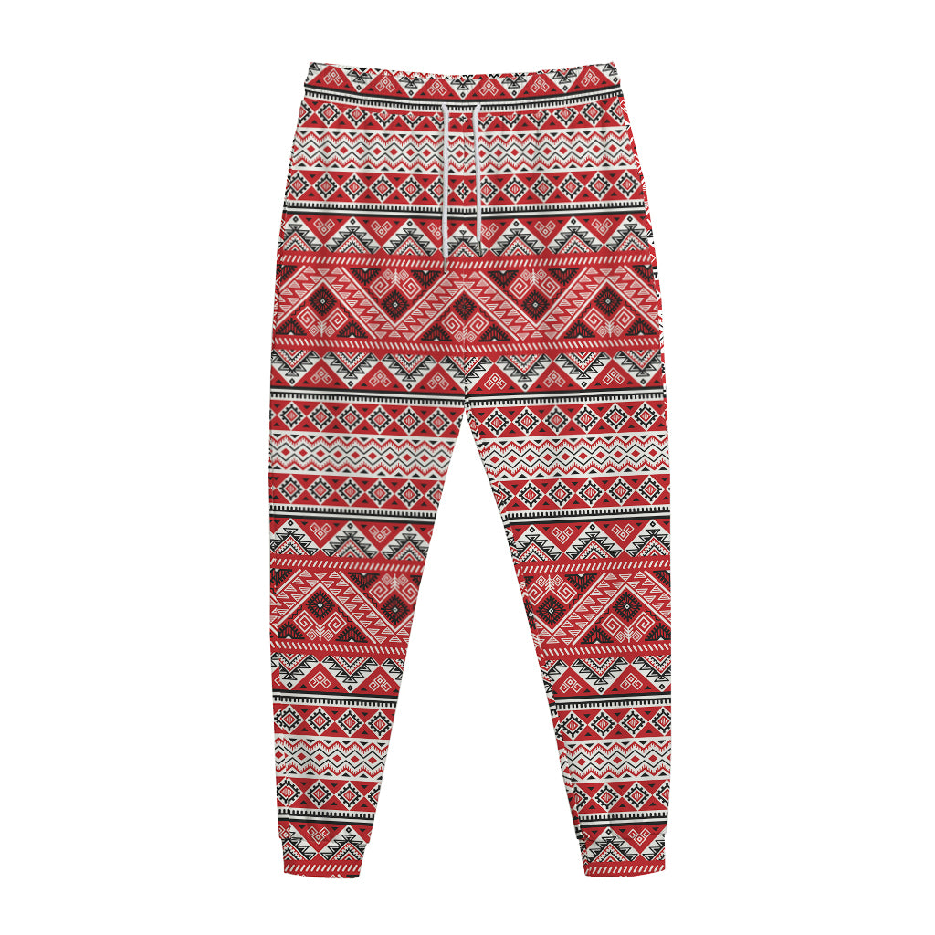 Red And White Native Tribal Print Jogger Pants