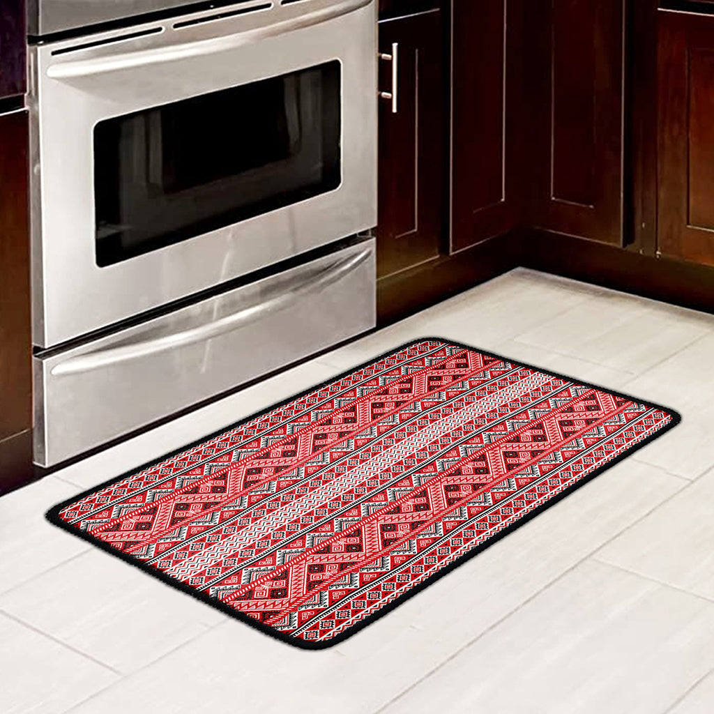 Red And White Native Tribal Print Kitchen Mat
