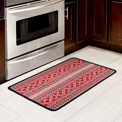 Red And White Native Tribal Print Kitchen Mat