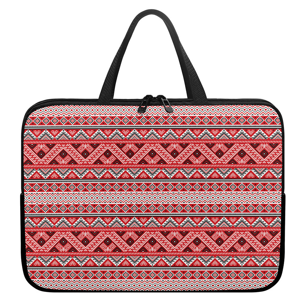 Red And White Native Tribal Print Laptop Sleeve With Handle