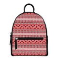 Red And White Native Tribal Print Leather Backpack