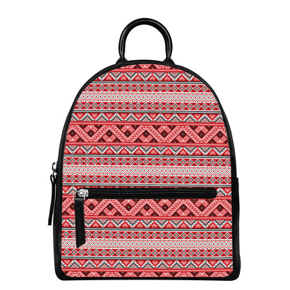 Red And White Native Tribal Print Leather Backpack