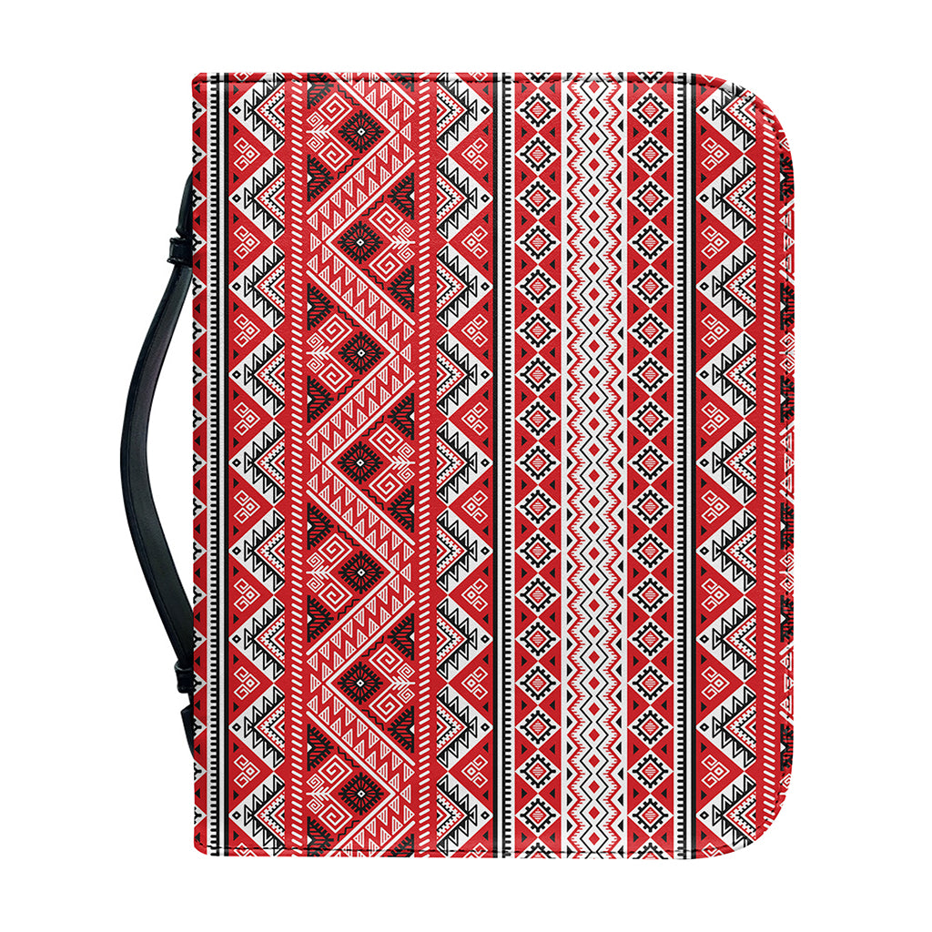 Red And White Native Tribal Print Leather Bible Cover