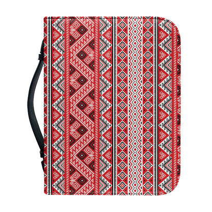 Red And White Native Tribal Print Leather Bible Cover