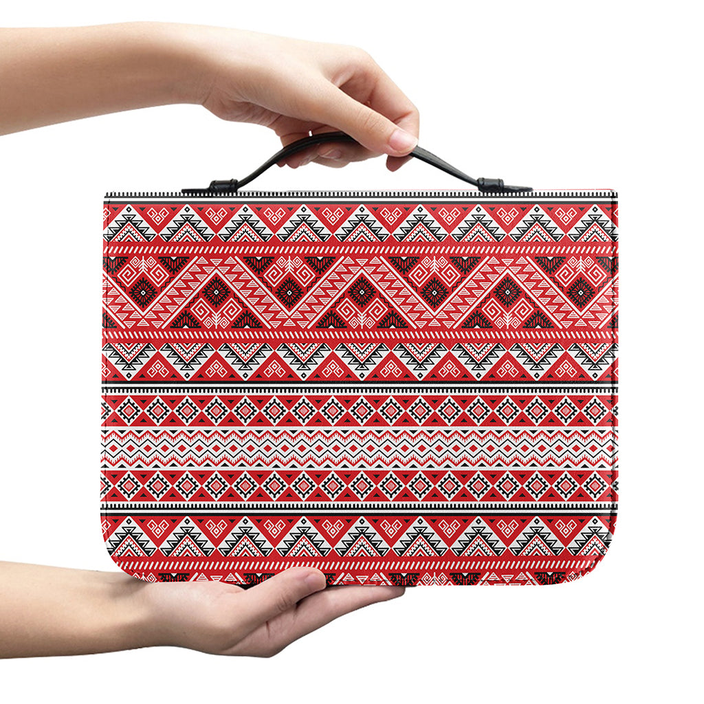 Red And White Native Tribal Print Leather Bible Cover