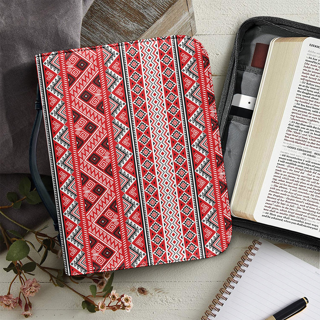Red And White Native Tribal Print Leather Bible Cover