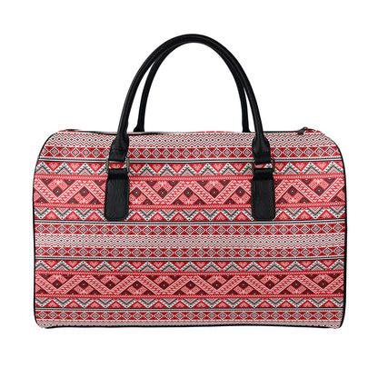Red And White Native Tribal Print Leather Duffle Bag