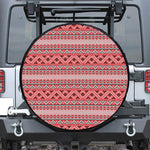Red And White Native Tribal Print Leather Spare Tire Cover