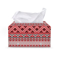 Red And White Native Tribal Print Leather Tissue Box Cover
