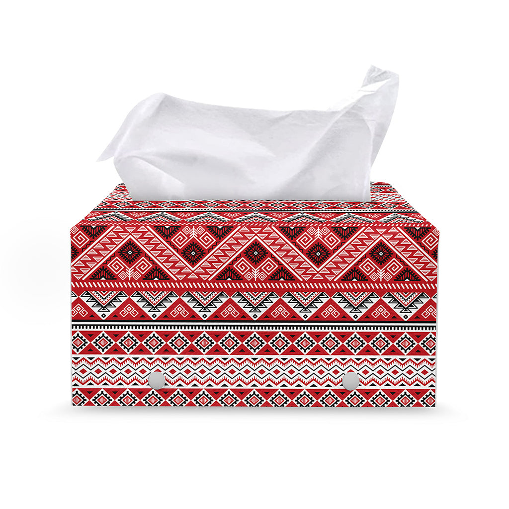 Red And White Native Tribal Print Leather Tissue Box Cover