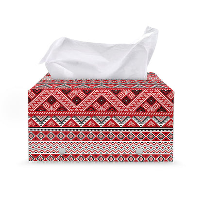 Red And White Native Tribal Print Leather Tissue Box Cover