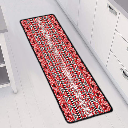Red And White Native Tribal Print Long Kitchen Mat