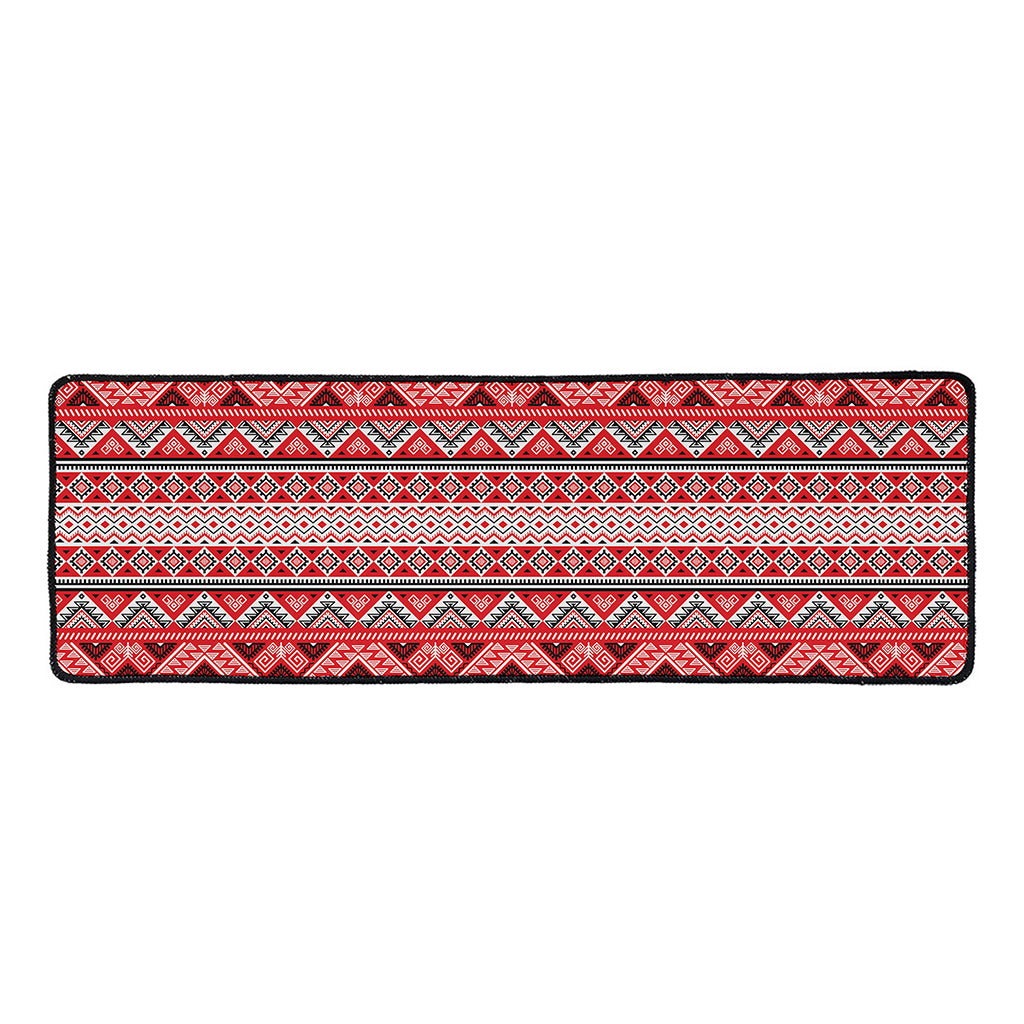 Red And White Native Tribal Print Long Kitchen Mat