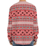 Red And White Native Tribal Print Long Sleeve Baseball Jersey