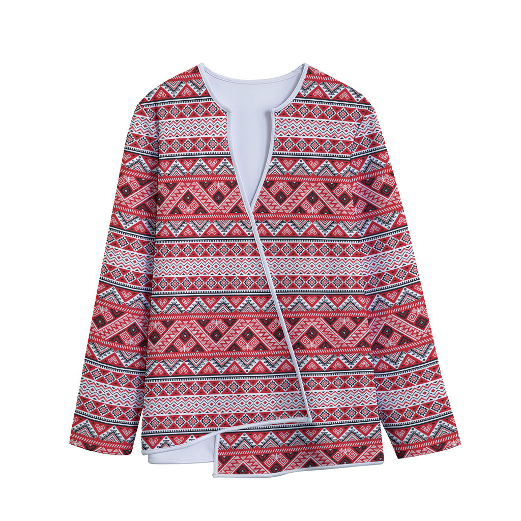Red And White Native Tribal Print Long Sleeve Short Coat