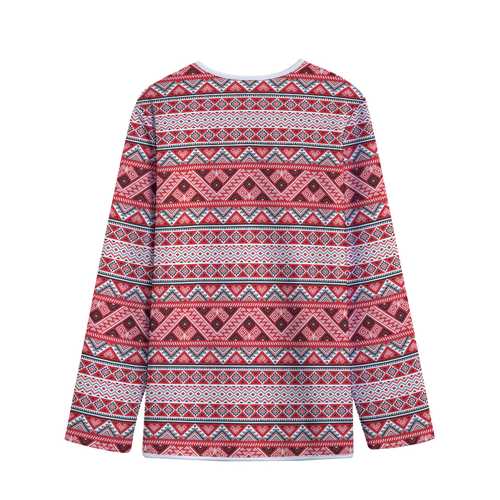 Red And White Native Tribal Print Long Sleeve Short Coat