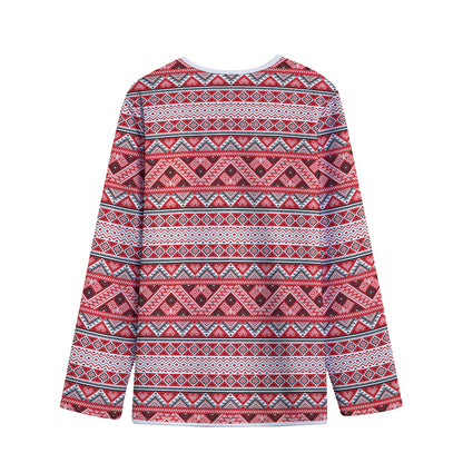 Red And White Native Tribal Print Long Sleeve Short Coat